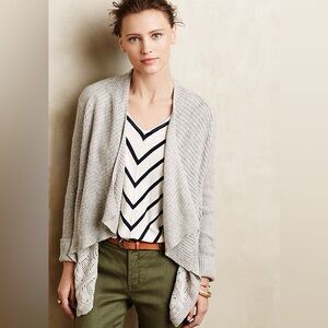 Moth Anthropologie Gray Draped Pointelle Open Cardigan Sweater
